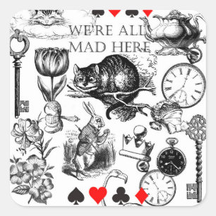 Cheshire Cat klassisk alice i underlandet galen Fyrkantigt Klistermärke