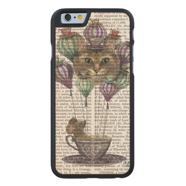Cheshire Cat Luftballong Carved Wood iPhone Skal (Baksidan)