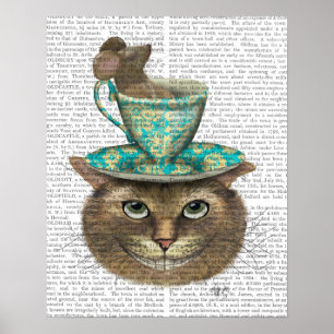 Cheshire Cat med Kopp på Head Poster