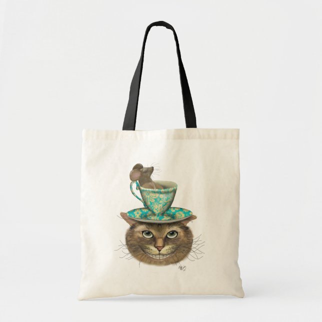 Cheshire Cat med Kopp på Head Tygkasse (Framsidan)