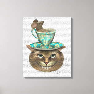 Cheshire Cat med Kopp på huvud Canvastryck