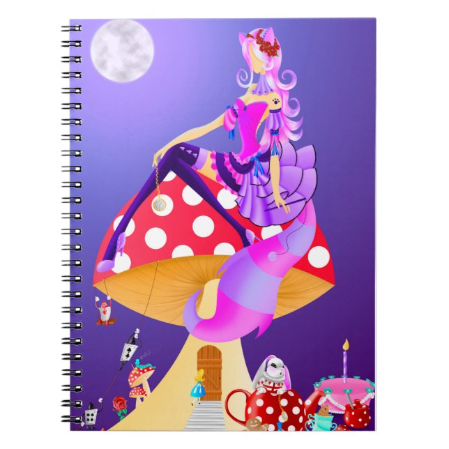 Cheshire Cat on Mushroom wonderland Anteckningsbok (Framsidan)