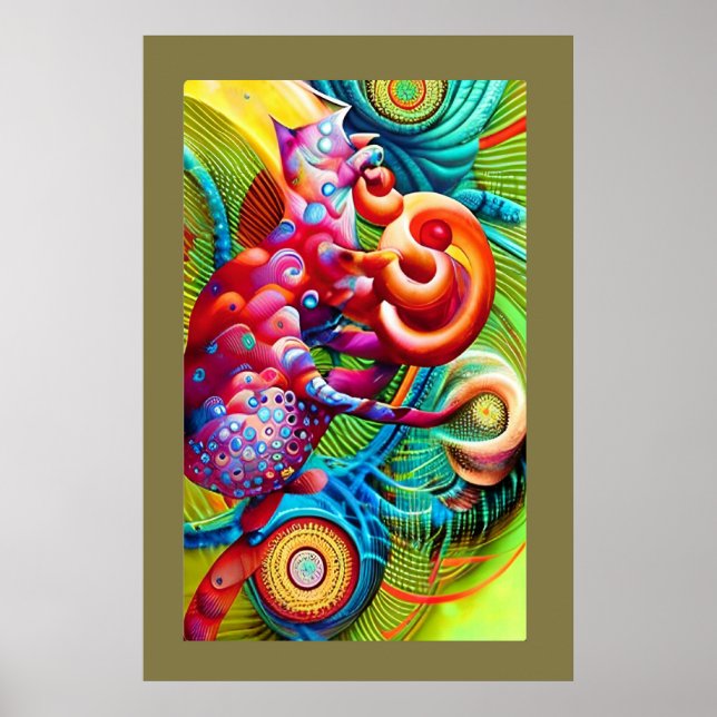 Cheshire Cat Peacock Psychedelic Dream Pop Poster (Framsidan)