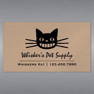 Cheshire Cat with Long Whiskers   Crazy Black Cat Magnetiska Visitkort