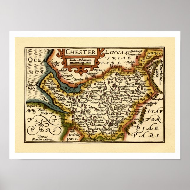 Cheshire (Chester) County England Antiquarian Kart Poster (Framsidan)