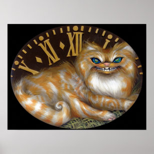 Cheshire Clock ART PRINT Wonderland Cat Poster