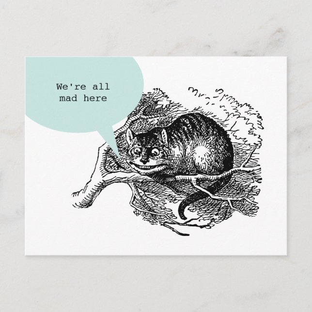 Cheshire katt - vi är alla tokiga citerar här vykort (Framsida)
