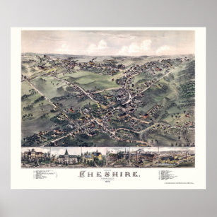 Chesire, CT Panoramic Karta - 1882 Poster