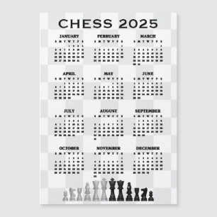 Chess 2025 Calendar Magnetic Card