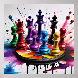 Chess A ame of Kung AI Fantasy Digital Art Print Poster