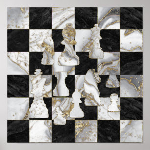 Chess Abstrakt Art - Black Marble and Pearl Poster
