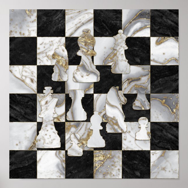 Chess Abstrakt Art - Black Marble and Pearl Poster (Framsidan)