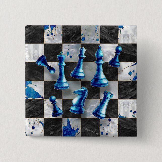 Chess Abstrakt Art - Blue Marble Knapp (Framsida)