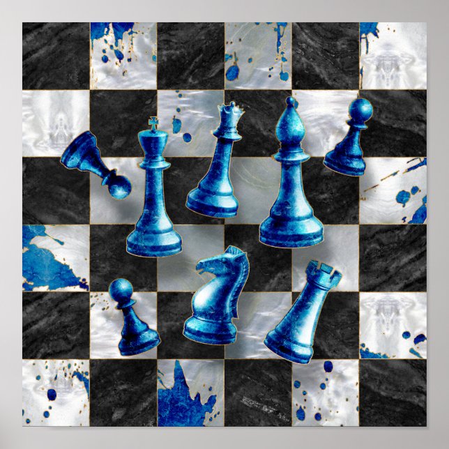 Chess Abstrakt Art - Blue Marble Poster (Framsidan)