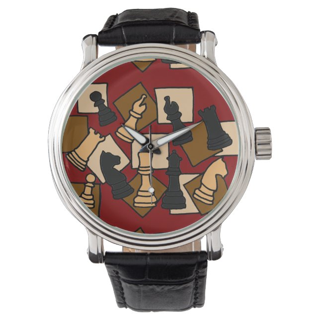 Chess Abstrakt Art Wristwatch Armbandsur (Framsida)