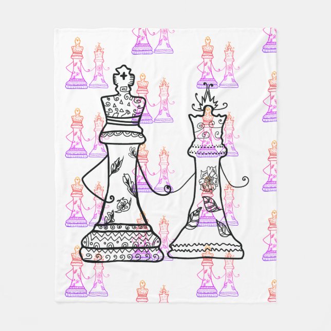 Chess Art Queen Kung Holding Händer Fleece Blanket (Framsidan)