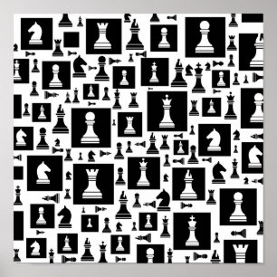 Chess Biet Mönster - svart och vitt Poster