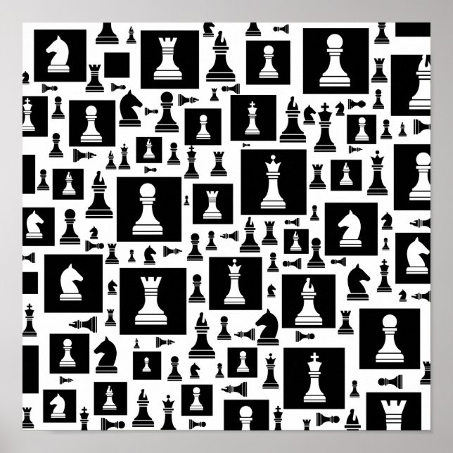 Chess Biet Mönster - svart och vitt Poster (Framsidan)