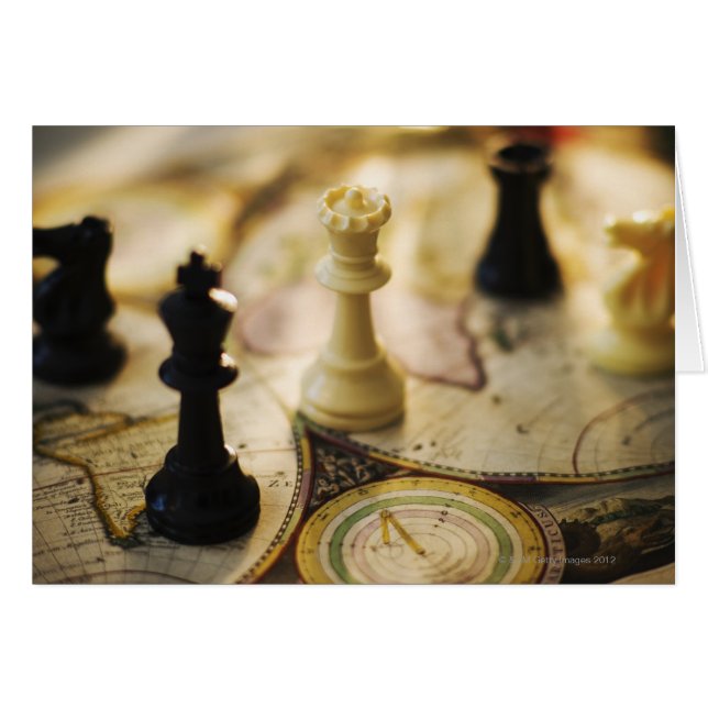 Chess biet på den gamla världskartan hälsningskort (Framsidan Horizontal)