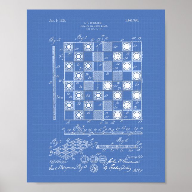 Chess Board 1923 Patent Art Blueprint Poster (Framsidan)
