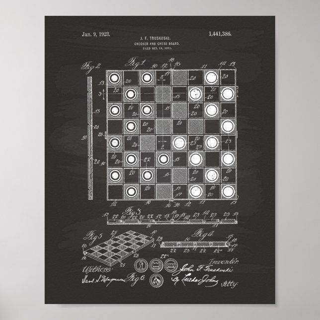 Chess Board 1923 Patent Art Chalkboard Poster (Framsidan)