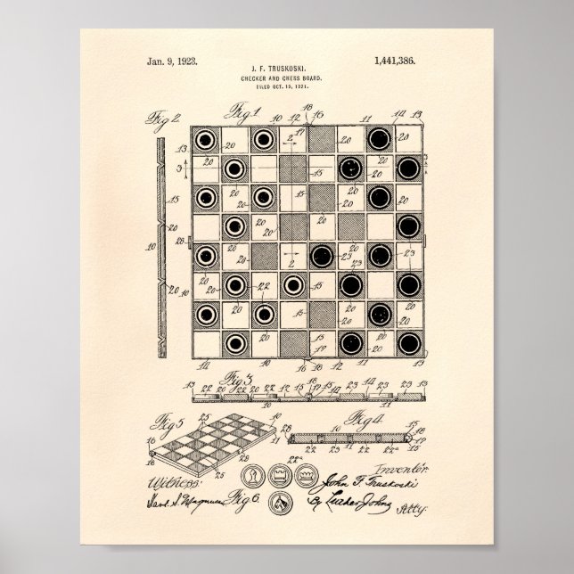 Chess Board 1923 Patent Art Old Peper Poster (Framsidan)