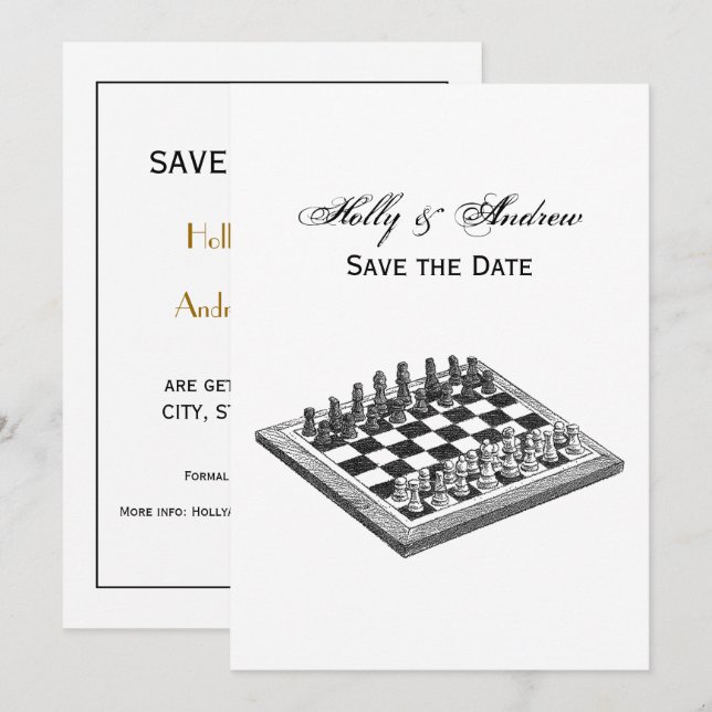 Chess Board and Chess Delar Vintage Art Inbjudningar (Fram/baksida)
