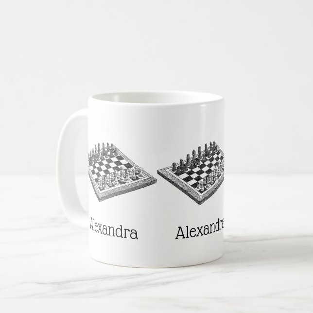 Chess Board and Chess Delar Vintage Art Kaffemugg (Framsida vänster)