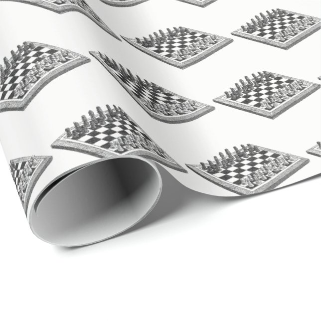 Chess Board and Chess Delar Vintage Art Presentpapper (Rullad Hörn)