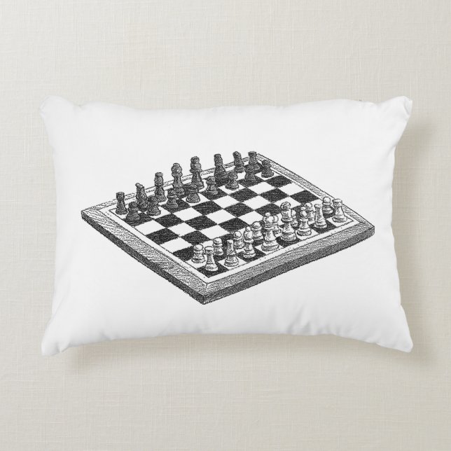 Chess Board and Chess Delar Vintage Art Prydnadskudde (Framsidan)