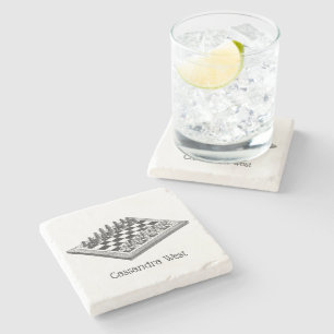 Chess Board and Chess Delar Vintage Art Stenunderlägg