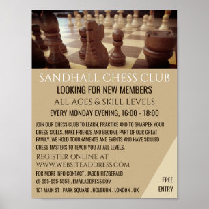 Chess Board, Chess Klubb Advertising Poster