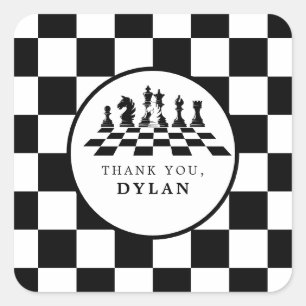 Chess Board & Delar Game Natt oavsett ålder Fyrkantigt Klistermärke