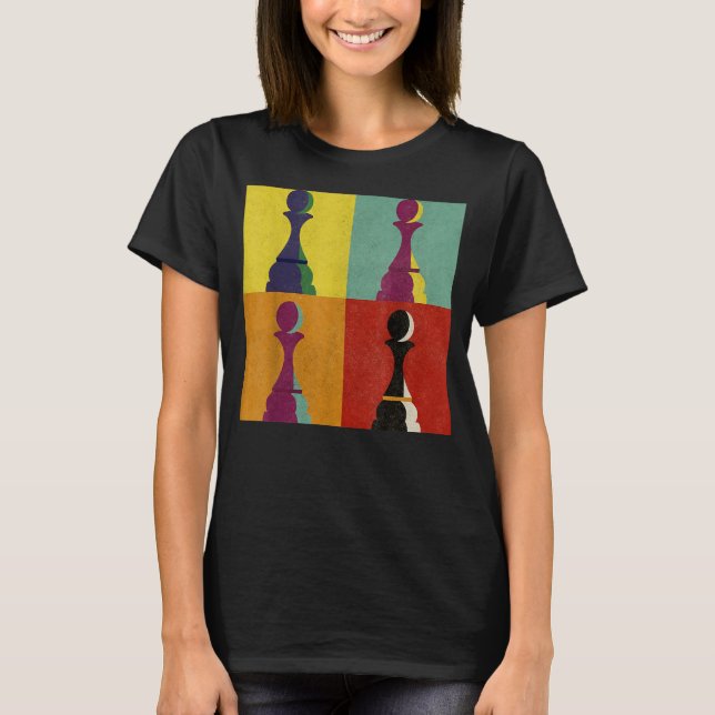 Chess Board Game Biet Pawn Checkmate Pop Stil T Shirt (Framsida)