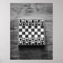 Chess Board Game på Rustic Wooden Bord Poster