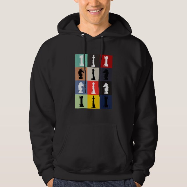 Chess Board Pop Art Stil Chess Biet Chess Game Hoodie (Framsida)