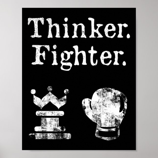 Chess Boxer Thinker Fighter Boxing Chess Älskare G Poster (Framsidan)