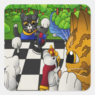 Chess Cats i parken Jigszawa Puzzle Fyrkantigt Klistermärke