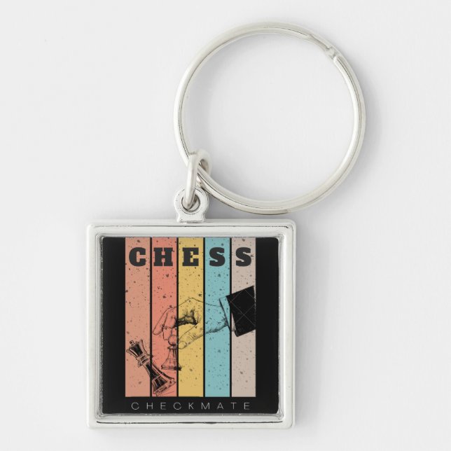 Chess - Checkmate Fyrkantig Silverfärgad Nyckelring (Framsidan)