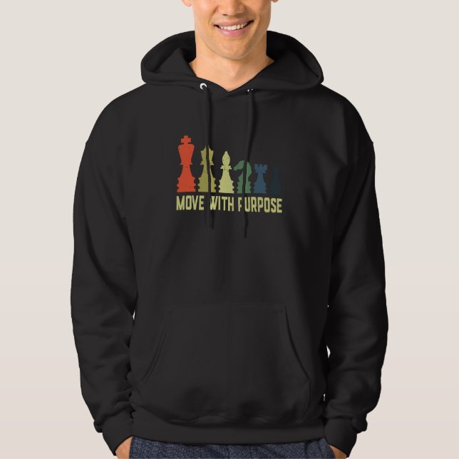 Chess , Chess , Move With Purpose, Chess Board Gam Hoodie (Framsida)