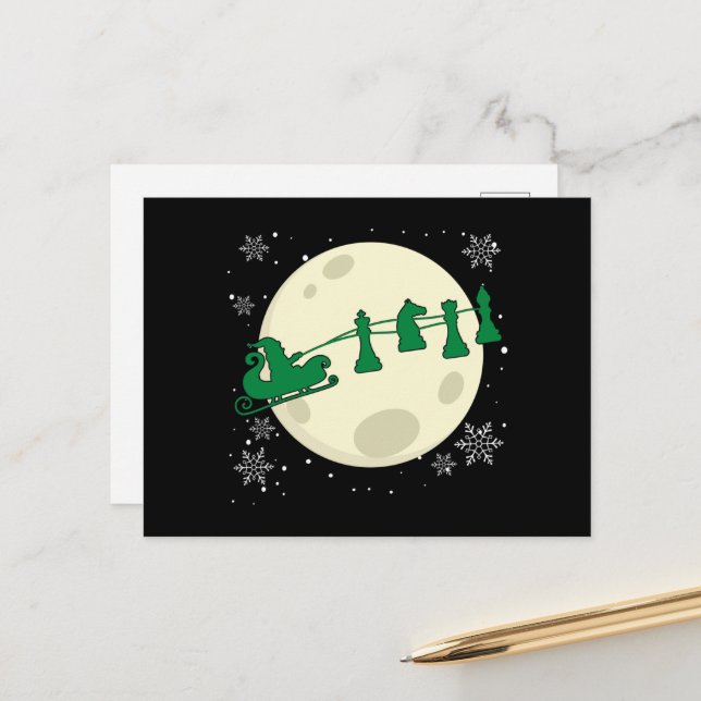 Chess Christmas Santa - Chess Piece Reindeer Vykort (Fram/Back In Situ)