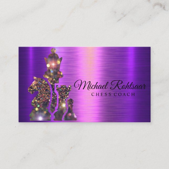 Chess Coach Kung Metallic Silver Faux Business Car Visitkort (Framsida)