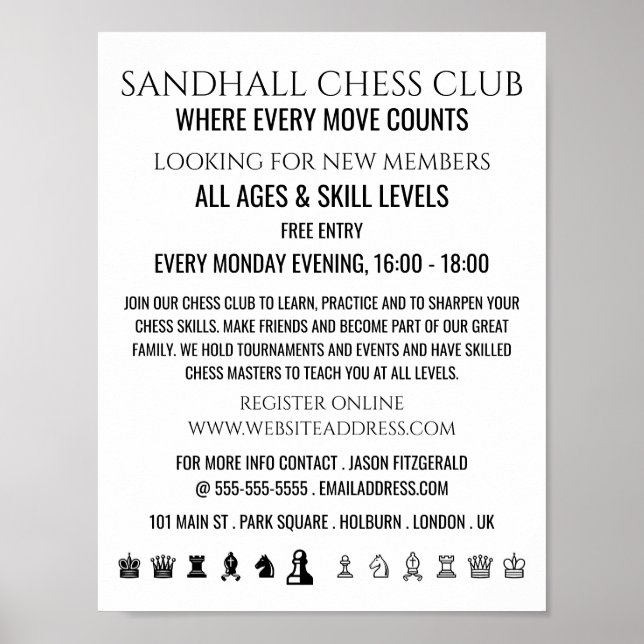 Chess Delar, Chess Klubb Advertising Poster (Framsidan)
