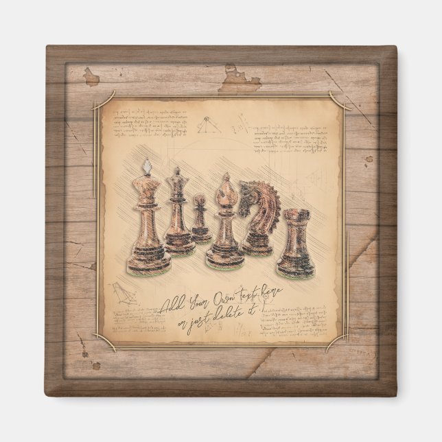 Chess Delar på Grunge Wooden Board Player Gift Magnet (Framsidan)