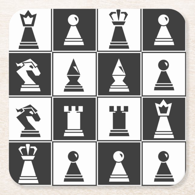 Chess Delar Papper Underlägg Kvadrat (Framsidan)