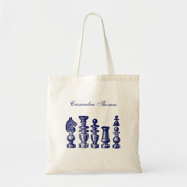 Chess Delar Vintage Art Blue Tygkasse (Framsidan)