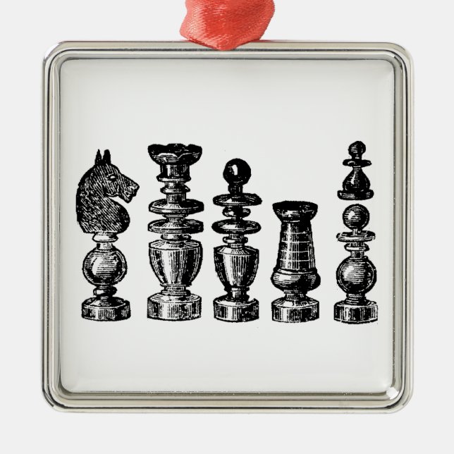 Chess Delar Vintage Art Julgransprydnad Metall (Framsidan)