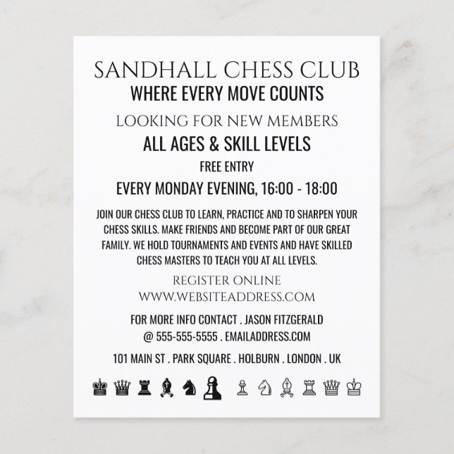 Chess Delarare, Chess Klubb Reklam Flyer (Framsidan)