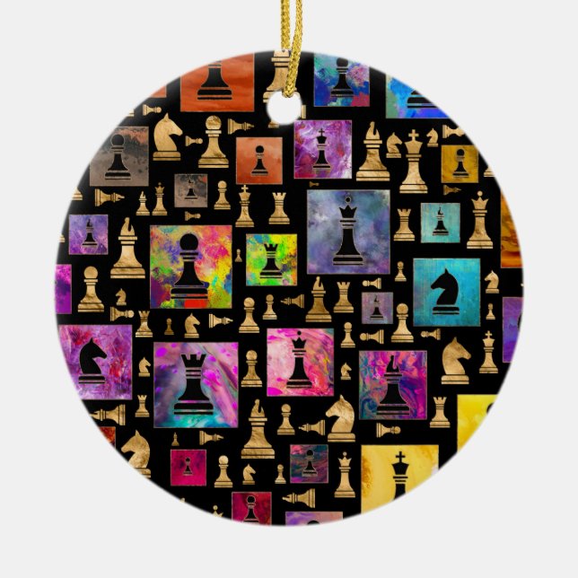 Chess Delarare Mönster - Färg och Guld Julgransprydnad Keramik (Framsidan)