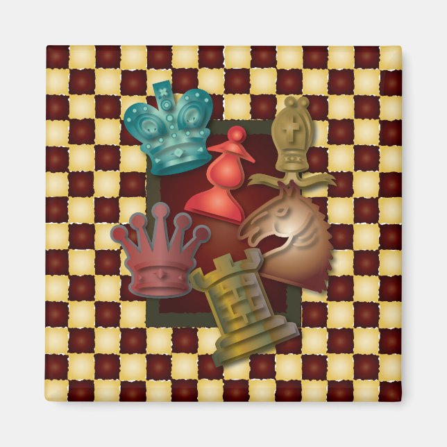 Chess Design Kung drottning Knight Bishop Pawn Magnet (Framsidan)